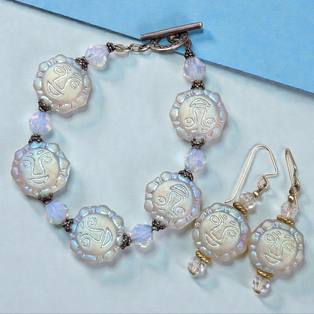 🌞 Vintage Sterling Shube/Dakota West Czech Glass Sun Face Bracelet And Earrings